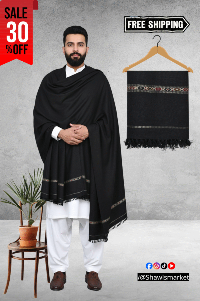 Black Plain 100% Acrylic Men Shawl Black Plain 100% Acrylic Men Shawl - Image 1