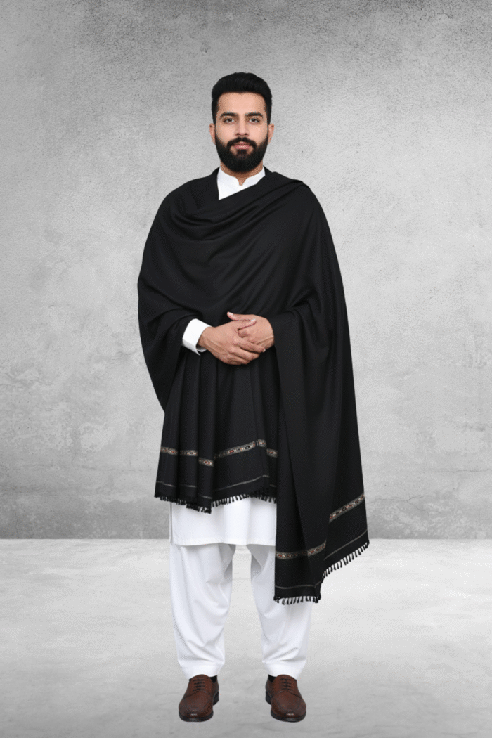 Black Plain 100% Acrylic Men Shawl - Image 3