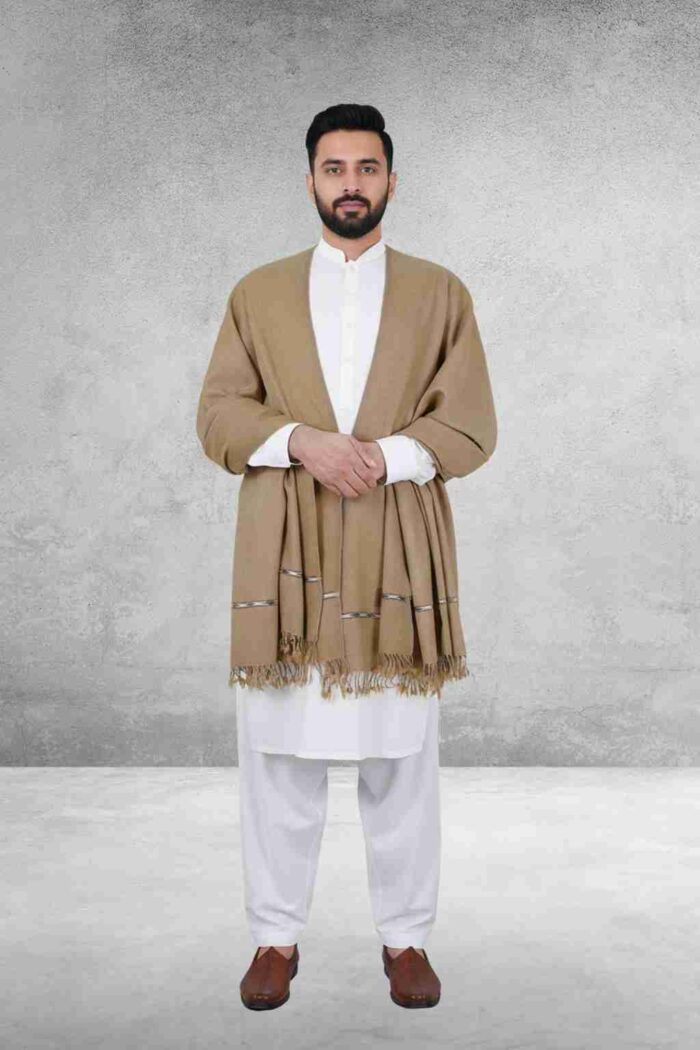 Brown Plain 100% Wool Men Shawl Brown Plain 100% Wool Men Shawl - Image 1