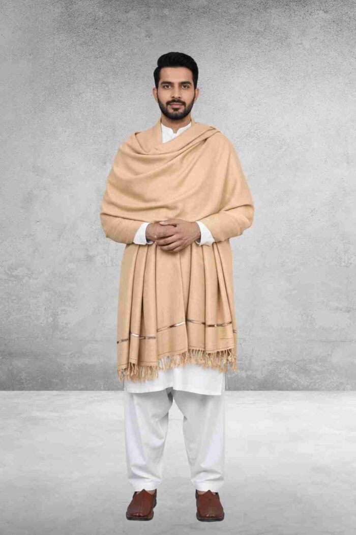 Cream Plain Wool Blend Men Shawl - Image 1