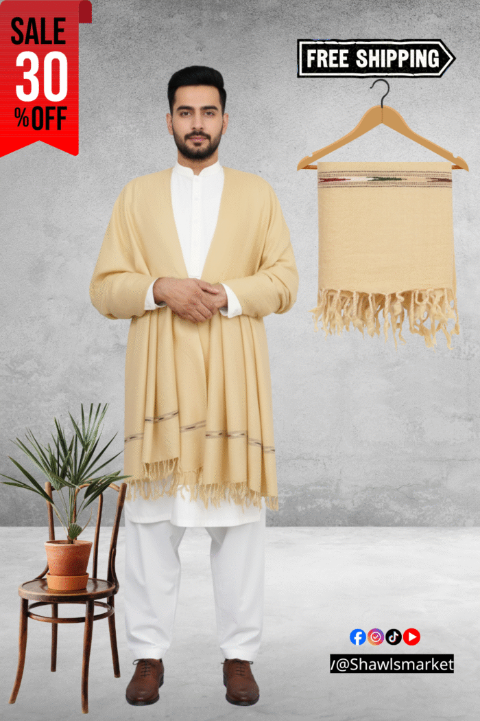 D Skin Plain 100% Wool Men Shawl - Image 1