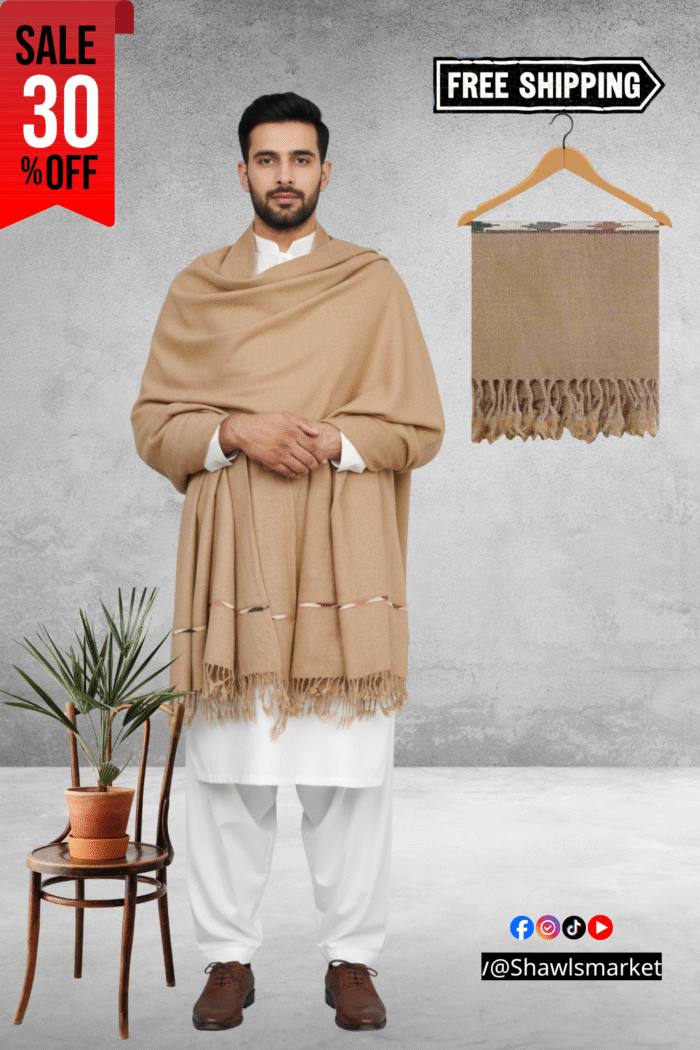 Fawn Plain Wool Blend Men Shawl - Image 1