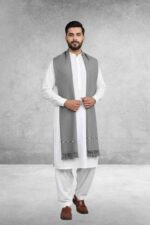 Grey Plain Wool Blend Men Shawl - Image 3
