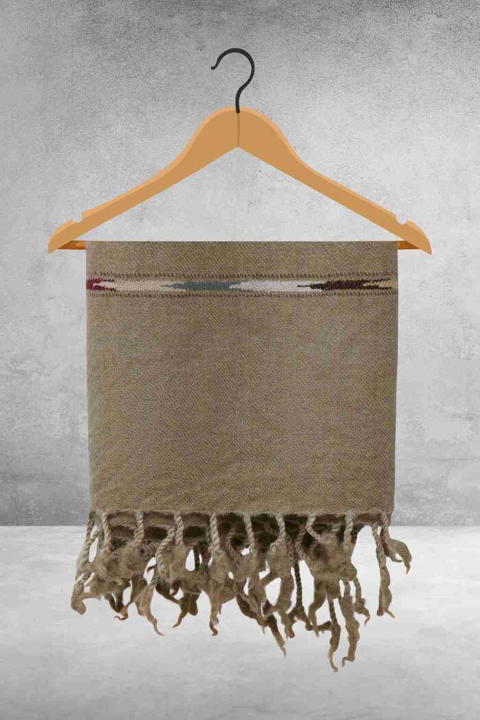 L Brown Plain 100% Wool Men Shawl - Image 2