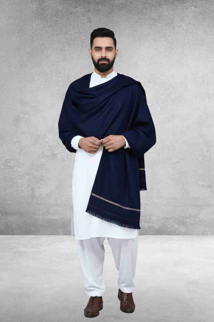 Navy Plain 100% Acrylic Men Shawl - Image 3