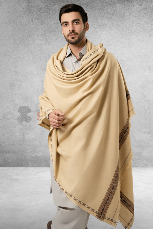 Pure Woolen Beige Shawl (4) Pure Woolen Beige Shawl – Premium Quality - Image 1