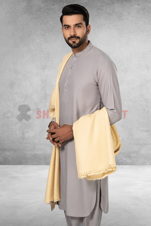 Pure Woolen Cream Shawl (4) Pure Woolen Cream Shawl - Image 1