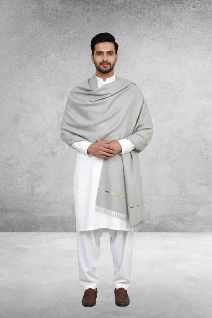 Stone Plain Wool Blend Men Shawl - Image 3