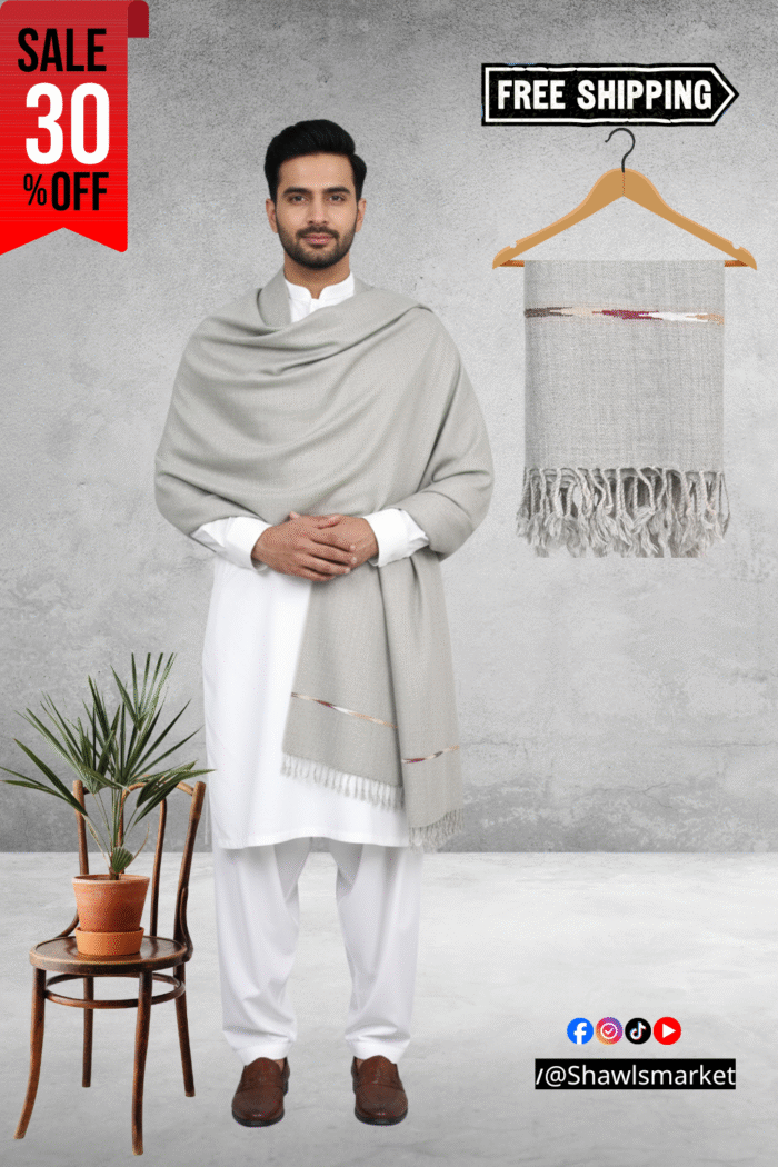 Stone Plain Wool Blend Men Shawl - Image 1