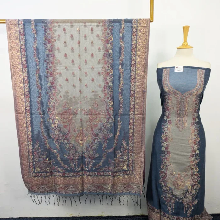 Exquisite Pure Indian Kani Silk with Zari Work 3PC Unstitched - Image 1