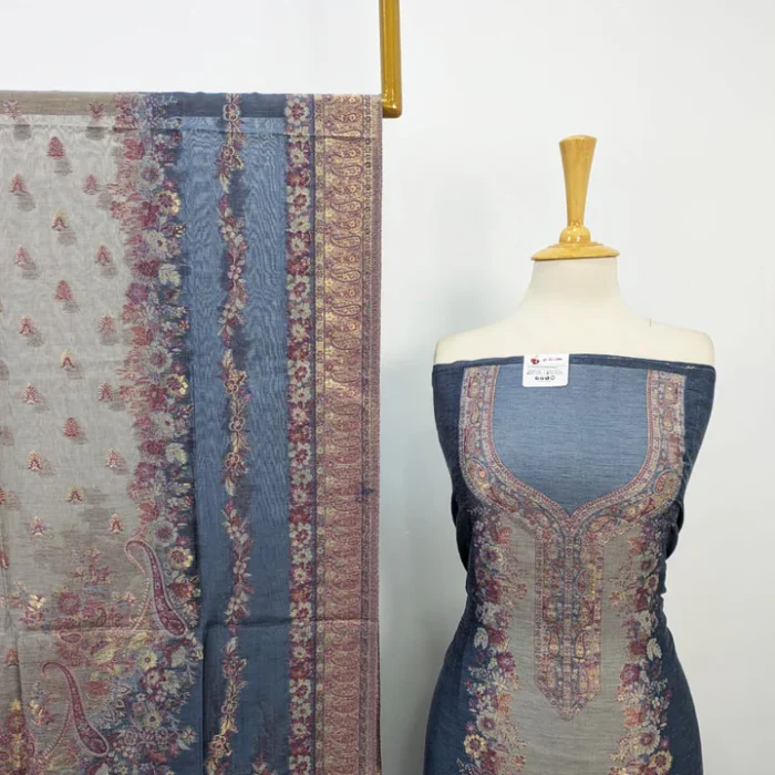 Exquisite Pure Indian Kani Silk with Zari Work 3PC Unstitched - Image 3