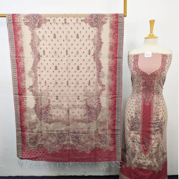 Fancy Zari Work Pure Indian Kani Silk 3PC Unstitched - Image 1