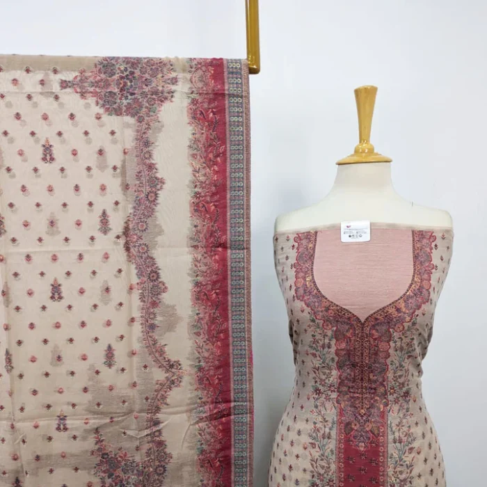 Fancy Zari Work Pure Indian Kani Silk 3PC Unstitched - Image 3