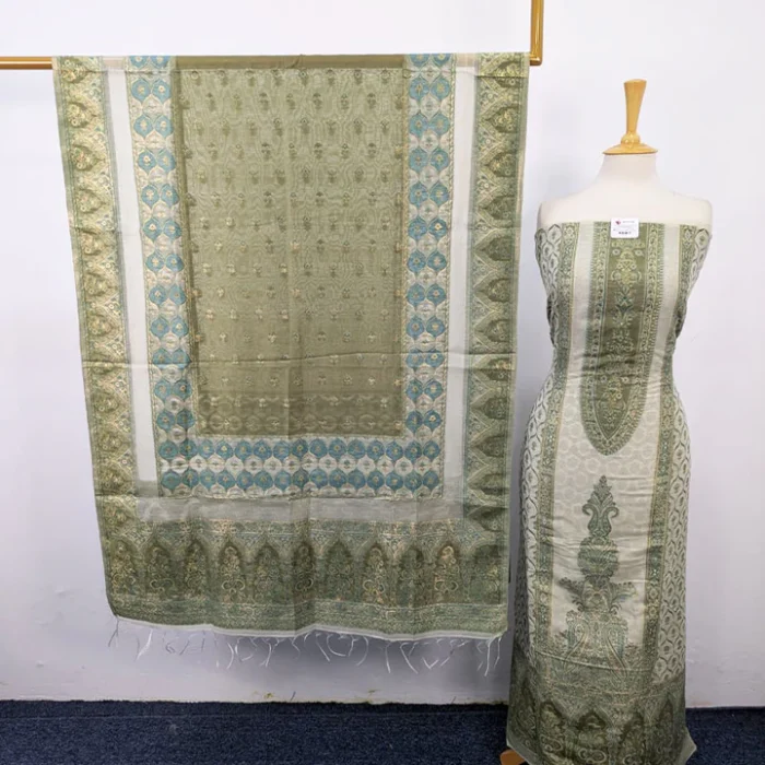 Luxury Pure Indian Kani Silk with Zari Work 3PC Unstitched - Image 1