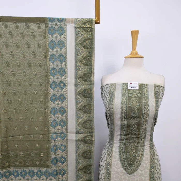 Luxury Pure Indian Kani Silk with Zari Work 3PC Unstitched - Image 3