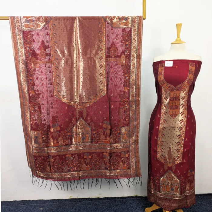 Pure Indian Kani Silk with Moonlight Work 3PC Unstitched - Image 1