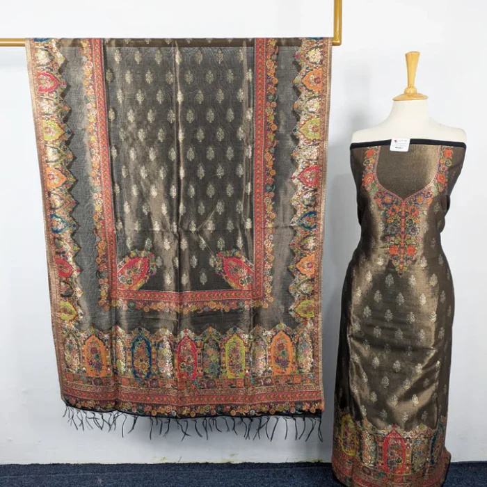 Exquisite Pure Indian Kani Silk with Moonlight Work 3PC Unstitched - Image 1