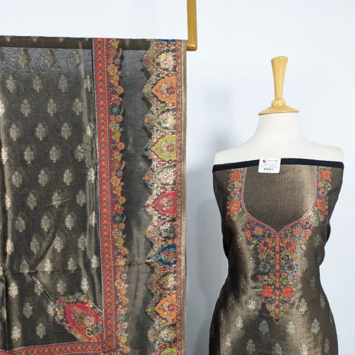 Exquisite Pure Indian Kani Silk with Moonlight Work 3PC Unstitched - Image 3