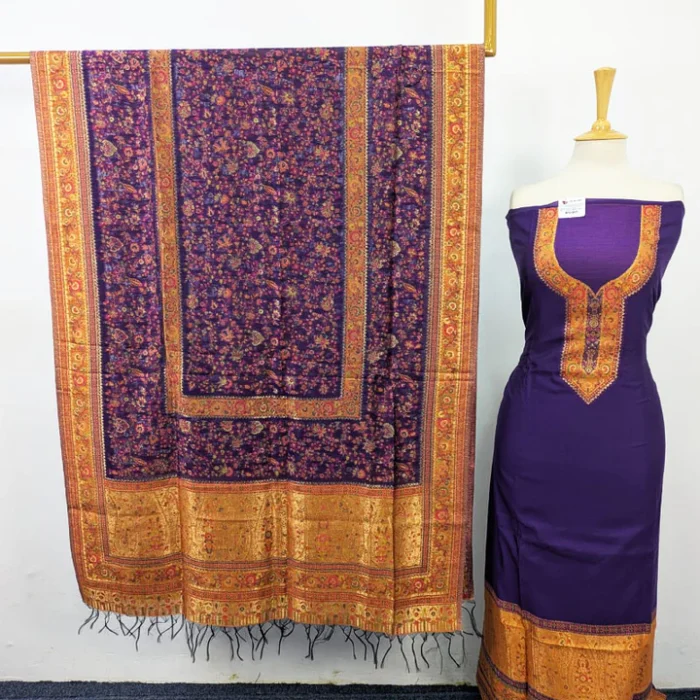 Moonlight Work 3PC Unstitched (1) Exquisite Pure Indian Kani Silk with Moonlight Work 3PC Unstitched - Image 1