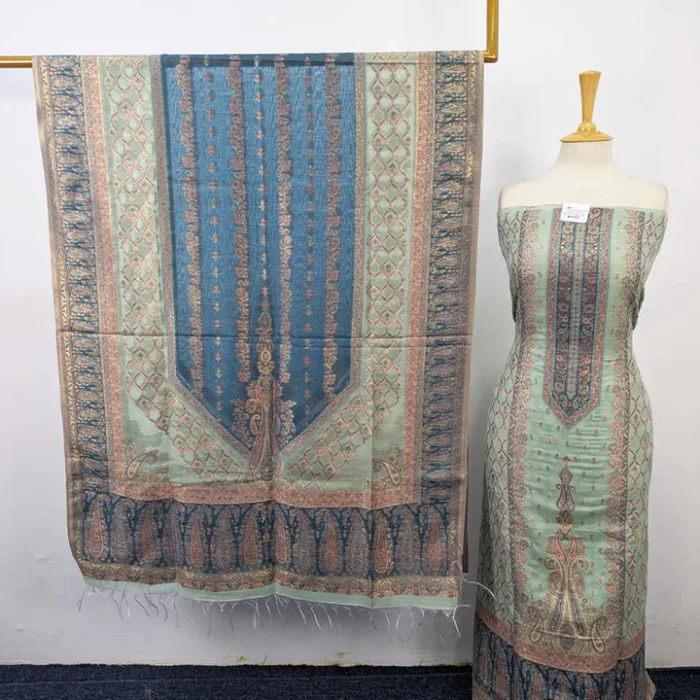 Fancy Pure Indian Kani Silk with Zari Work 3PC Unstitched Suit - Image 1